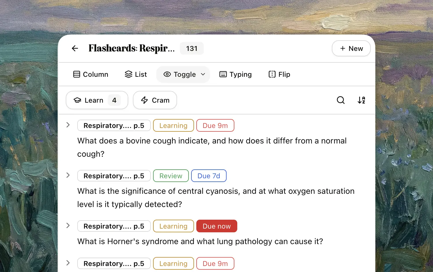 Memo flashcards mode preview